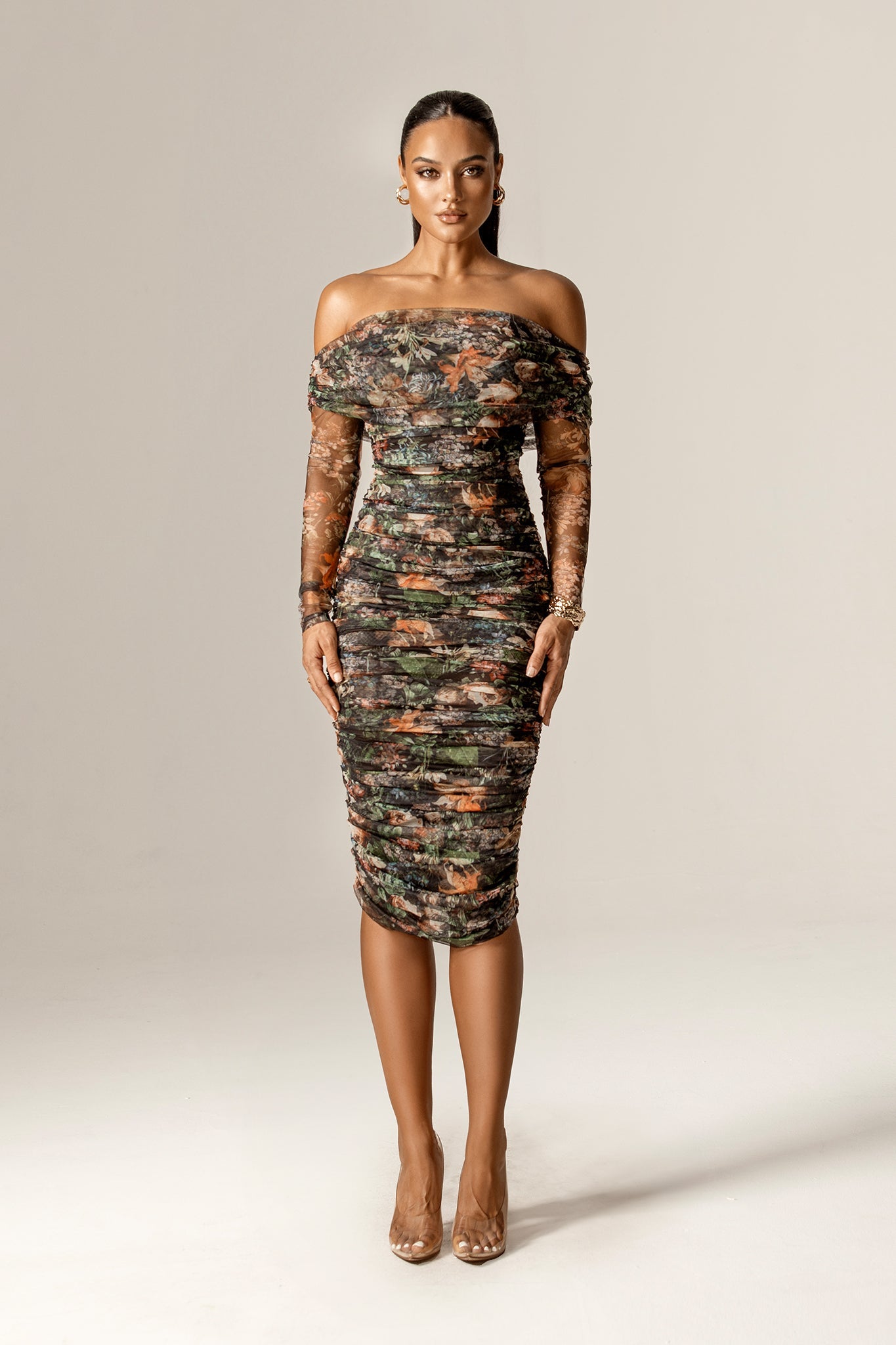 Robe midi froncée en tulle Hayley (Jardin secret)