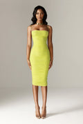 Robe midi froncée en tulle organza Justina (vert citron)