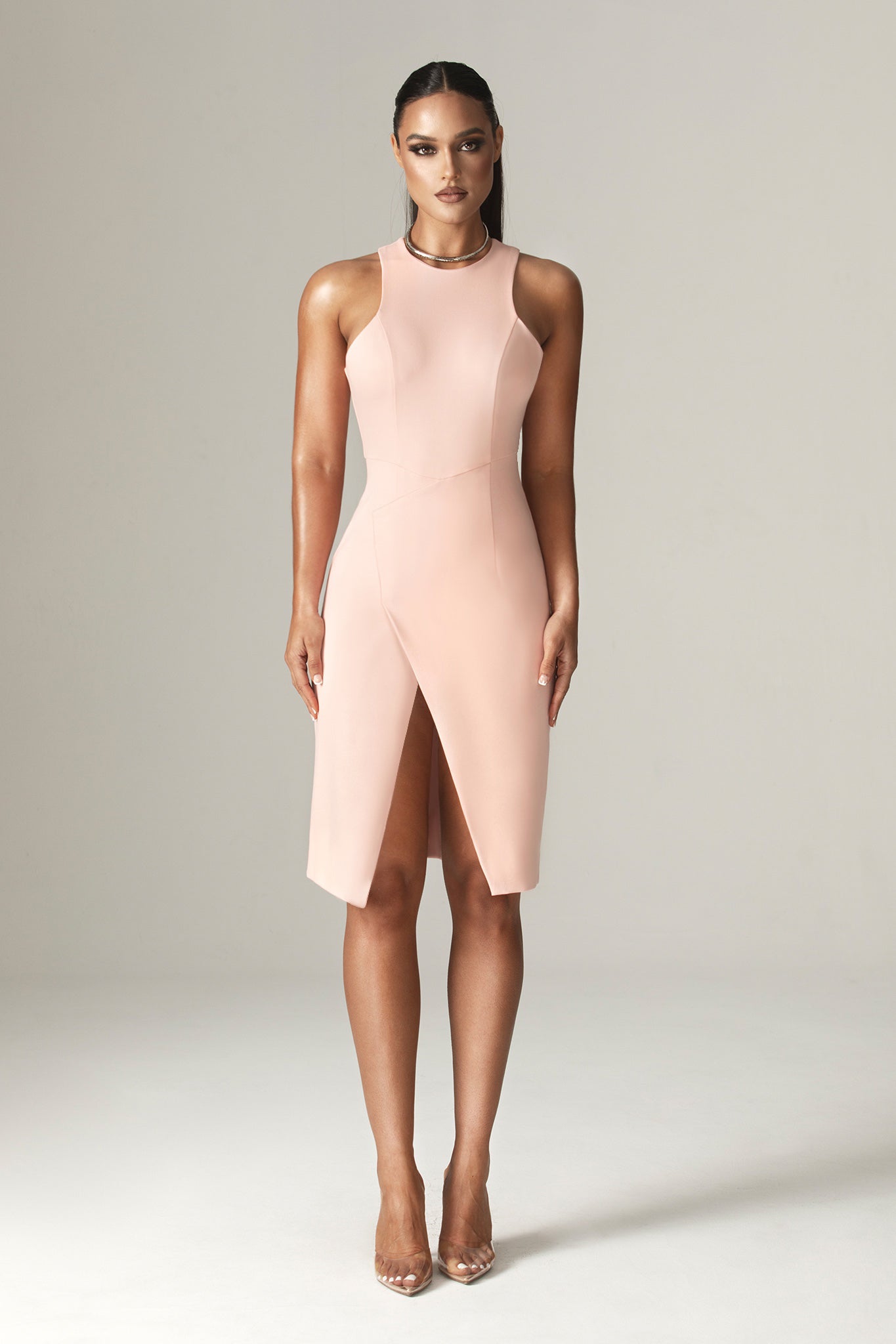 Robe midi en Ponte de Roma Felicia (rose tendre)
