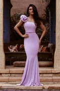 Robe de soirée longue corset à fleurs 3D Rona (violet)